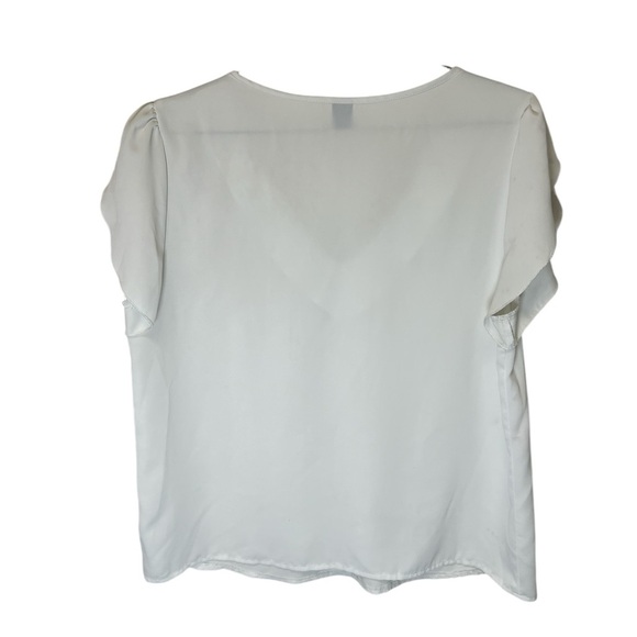 SHEIN White V-Neck Petal Sleeve Top, Sz L - Picture 4 of 6